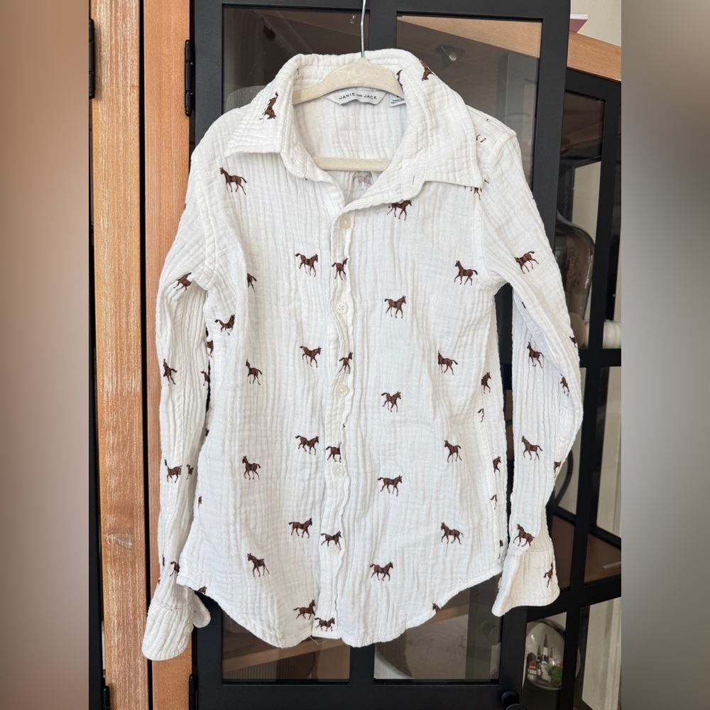 Janie & Jack horses gauze shirt button down long sleeve muslin toddler boys